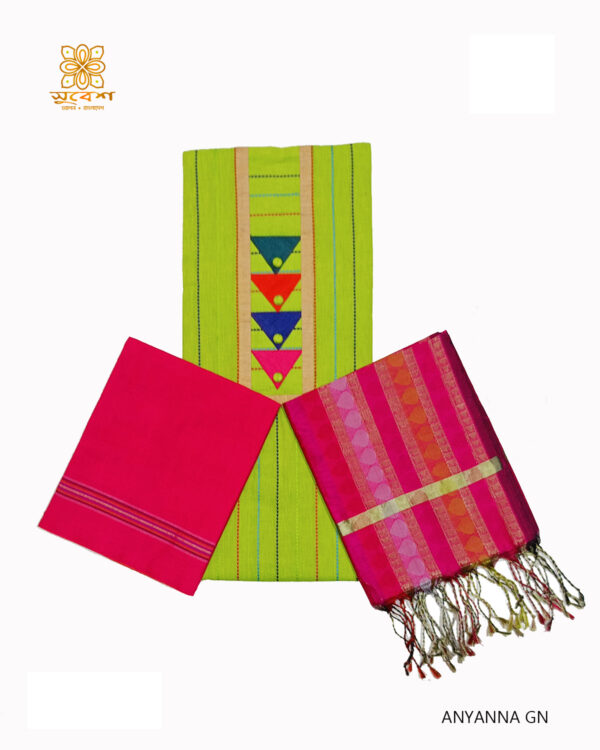 সুতি সিল্ক ক্যাজুয়াল থ্রি পিস (আনস্টিচ) - Image 4
