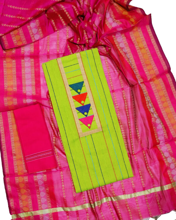 সুতি সিল্ক ক্যাজুয়াল থ্রি পিস (আনস্টিচ) - Image 5