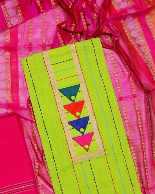 সুতি সিল্ক ক্যাজুয়াল থ্রি পিস (আনস্টিচ) - Image 6